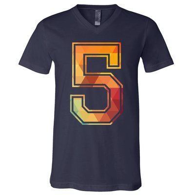 5 Lucky Number Sports Team Low Poly Year Age 5th Birthday V-Neck T-Shirt