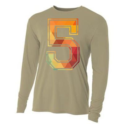 5 Lucky Number Sports Team Low Poly Year Age 5th Birthday Cooling Performance Long Sleeve Crew