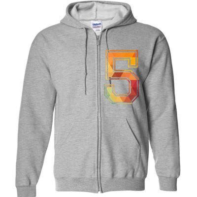 5 Lucky Number Sports Team Low Poly Year Age 5th Birthday Full Zip Hoodie