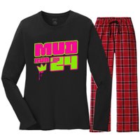 5k Mud Run 2024 Princess Muddy Pit Obstacles Mudding Team Women's Long Sleeve Flannel Pajama Set 