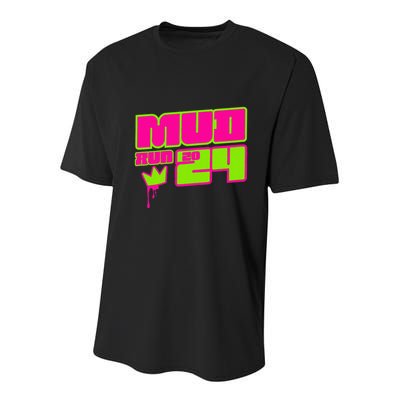 5k Mud Run 2024 Princess Muddy Pit Obstacles Mudding Team Youth Performance Sprint T-Shirt