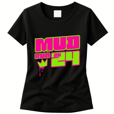 5k Mud Run 2024 Princess Muddy Pit Obstacles Mudding Team Womens T-Shirt