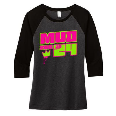 5k Mud Run 2024 Princess Muddy Pit Obstacles Mudding Team Women's Tri-Blend 3/4-Sleeve Raglan Shirt