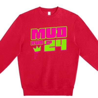 5k Mud Run 2024 Princess Muddy Pit Obstacles Mudding Team Premium Crewneck Sweatshirt