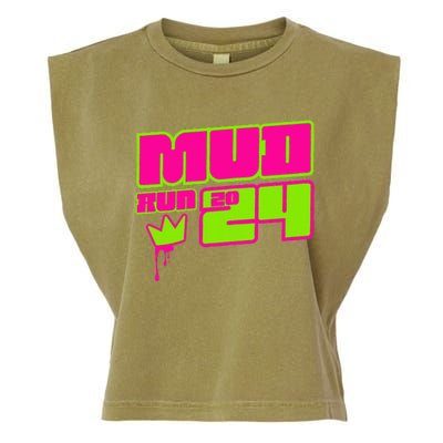 5k Mud Run 2024 Princess Muddy Pit Obstacles Mudding Team Garment-Dyed Women's Muscle Tee