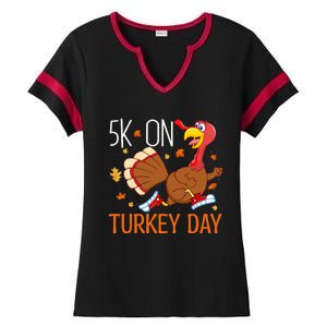 5k On Turkey Day Race Thanksgiving Ladies Halftime Notch Neck Tee