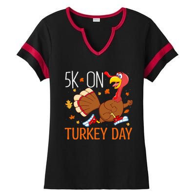 5k On Turkey Day Race Thanksgiving Ladies Halftime Notch Neck Tee