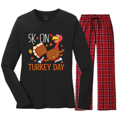 5k On Turkey Day Race Thanksgiving Women's Long Sleeve Flannel Pajama Set 