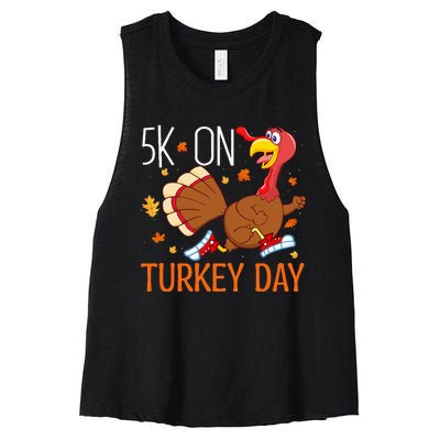 5k On Turkey Day Race Thanksgiving Women's Racerback Cropped Tank