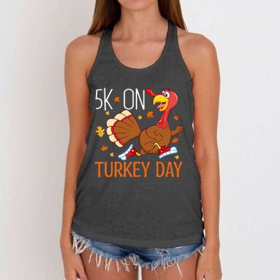 5k On Turkey Day Race Thanksgiving Women's Knotted Racerback Tank