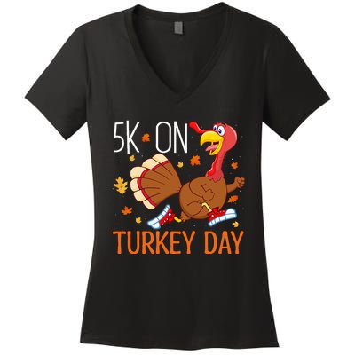 5k On Turkey Day Race Thanksgiving Women's V-Neck T-Shirt