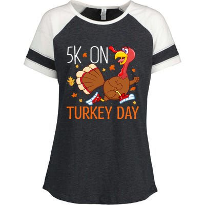 5k On Turkey Day Race Thanksgiving Enza Ladies Jersey Colorblock Tee