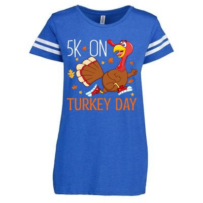 5k On Turkey Day Race Thanksgiving Enza Ladies Jersey Football T-Shirt