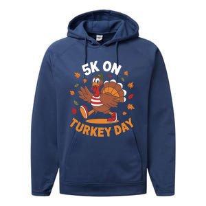 5k On Turkey Day Race Thanksgiving Funny Turkey Trot Runner Gift Performance Fleece Hoodie