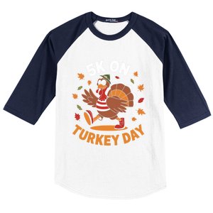 5k On Turkey Day Race Thanksgiving Funny Turkey Trot Runner Gift Baseball Sleeve Shirt