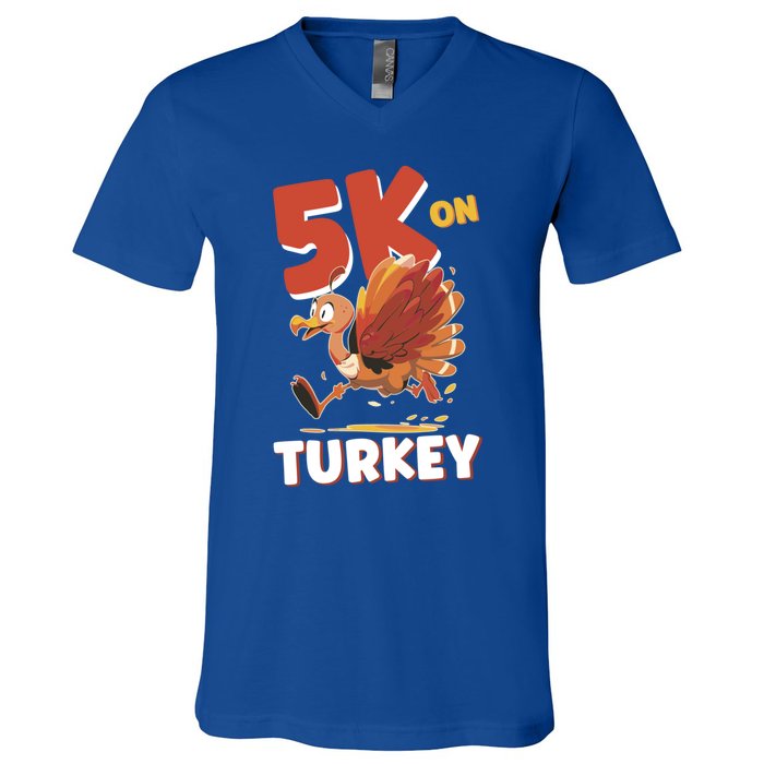 5k On Turkey Day Race Thanksgiving Funny Gift V-Neck T-Shirt