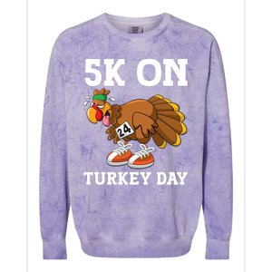 5k On Turkey Day Race Thanksgiving Turkey Trot Runners Funny Gift Colorblast Crewneck Sweatshirt