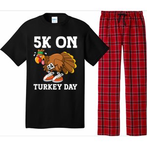 5k On Turkey Day Race Thanksgiving Turkey Trot Runners Funny Gift Pajama Set