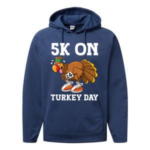 5k On Turkey Day Race Thanksgiving Turkey Trot Runners Funny Gift Performance Fleece Hoodie