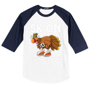 5k On Turkey Day Race Thanksgiving Turkey Trot Runners Funny Gift Baseball Sleeve Shirt