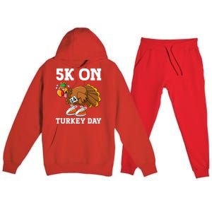 5k On Turkey Day Race Thanksgiving Turkey Trot Runners Funny Gift Premium Hooded Sweatsuit Set