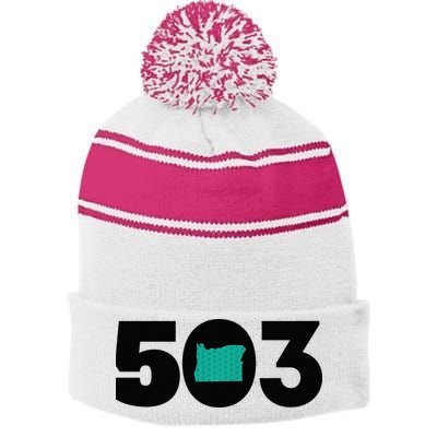 503 PDX Carpet Oregon Outline Premium Stripe Pom Pom Beanie