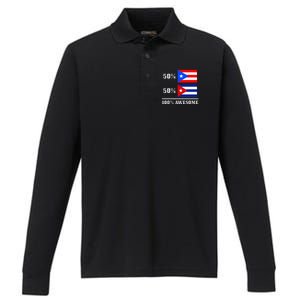 50 Puerto Rico 50 Cuba Puerto Rican Cuban Flag Pride Performance Long Sleeve Polo