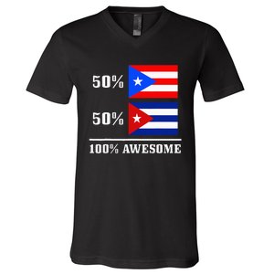 50 Puerto Rico 50 Cuba Puerto Rican Cuban Flag Pride V-Neck T-Shirt