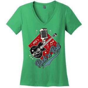 50s Rockabilly Clothing 1950s Sock Hop Swing Greaser Rocker Women's V-Neck T-Shirt