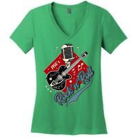 50s Rockabilly Clothing 1950s Sock Hop Swing Greaser Rocker Women's V-Neck T-Shirt