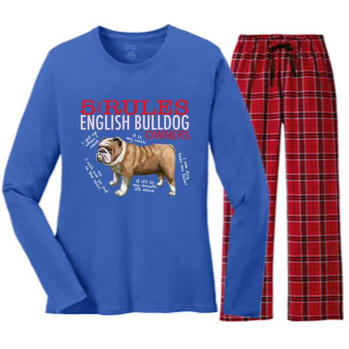 5 Rules For English Bulldog Owners Gift Women's Long Sleeve Flannel Pajama Set 