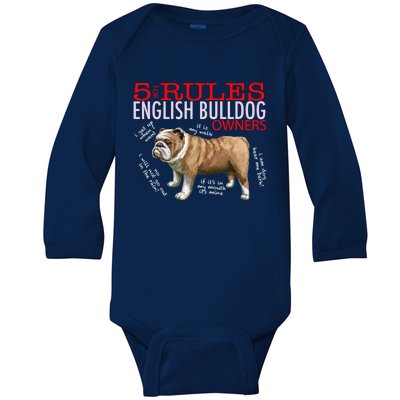 5 Rules For English Bulldog Owners Gift Baby Long Sleeve Bodysuit