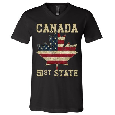 51st State Canada American Flag Canada 51st State Vintage V-Neck T-Shirt