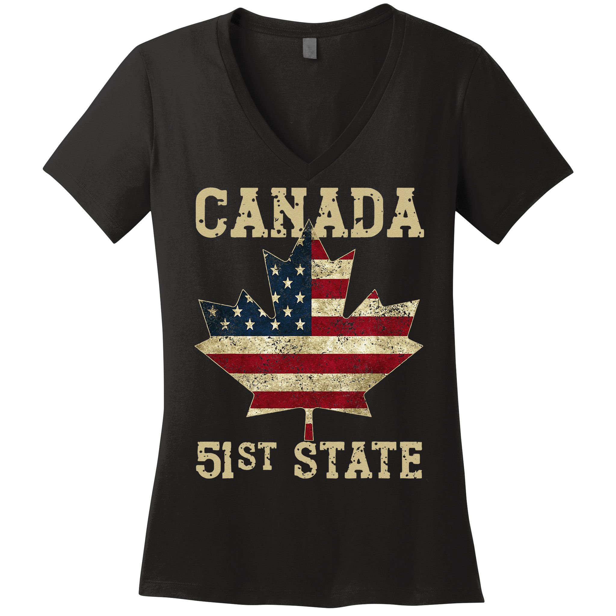 51st State Canada American Flag Canada 51st State Vintage Gift Women's V-Neck T-Shirt