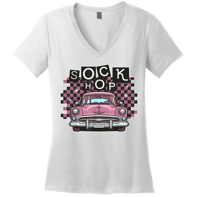 50s Sock Hop Dance Part Retro 1950s Party Doo Wop Rockabilly Women's V-Neck T-Shirt