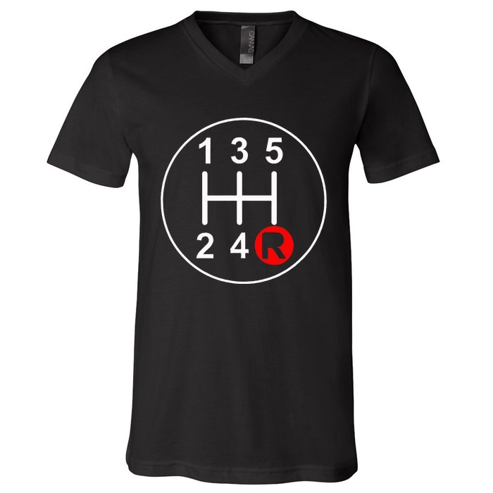 5 Speed Manual Transmission Stick Shift Car Enthusiast V-Neck T-Shirt