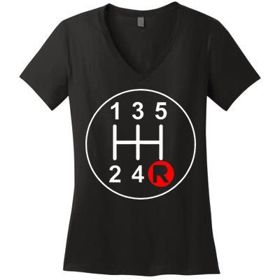5 Speed Manual Transmission Stick Shift Car Enthusiast Women's V-Neck T-Shirt