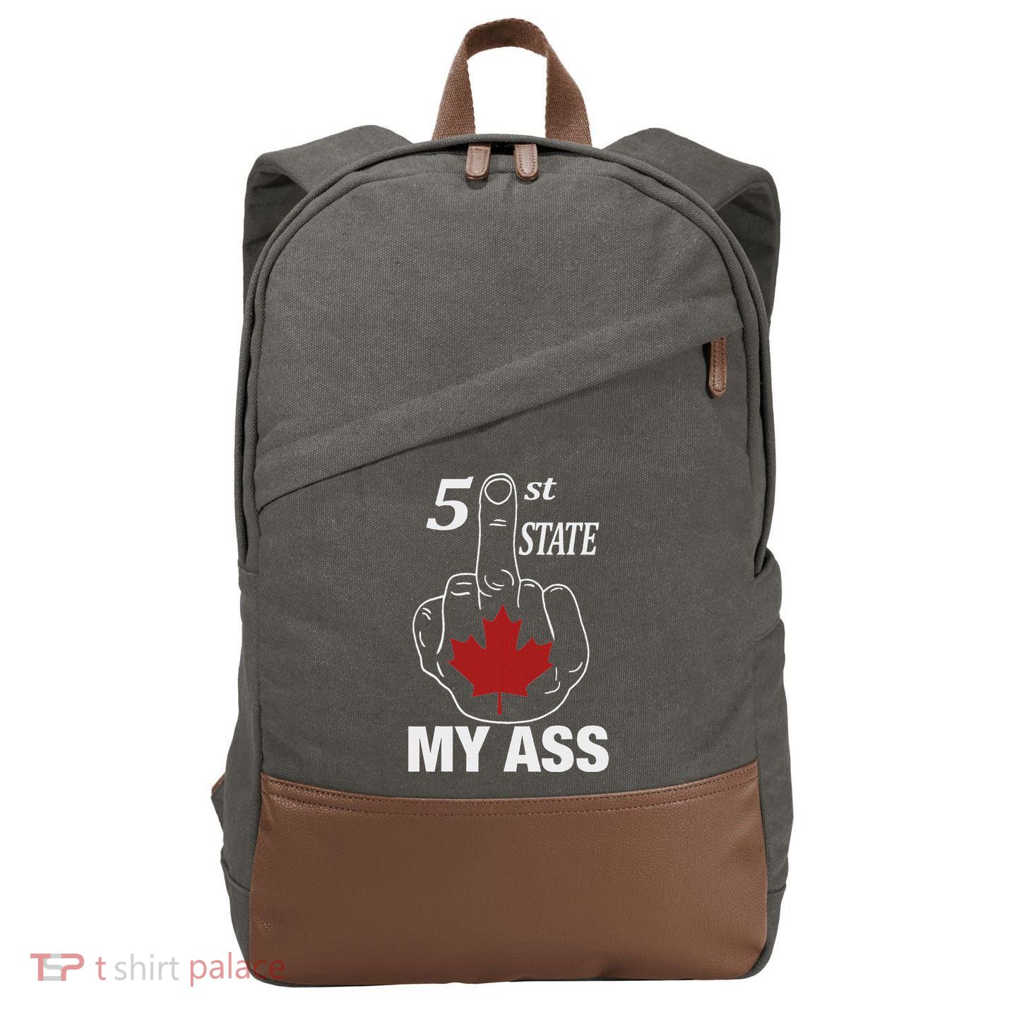 51 St State My Ass Funny Canada Middle Finger Cotton Canvas Backpack