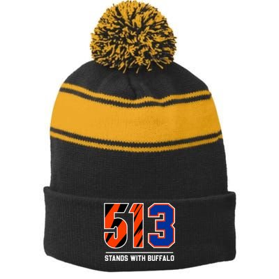 513 Stands With Buffalo Love For 3 Pray For Damar Stripe Pom Pom Beanie