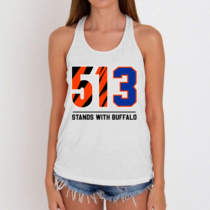 513 Stands With Buffalo Love For 3 Pray For Damar Women's Knotted Racerback Tank