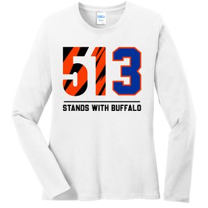 513 Stands With Buffalo Love For 3 Pray For Damar Ladies Long Sleeve Shirt