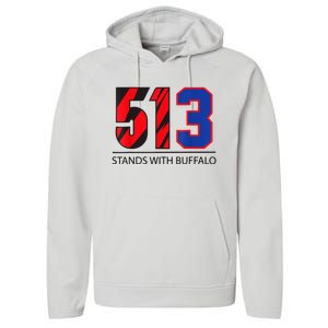 513 Stands With Buffalo Pray For Damar 3 Buffalo Love For 3 We Are With You Performance Fleece Hoodie