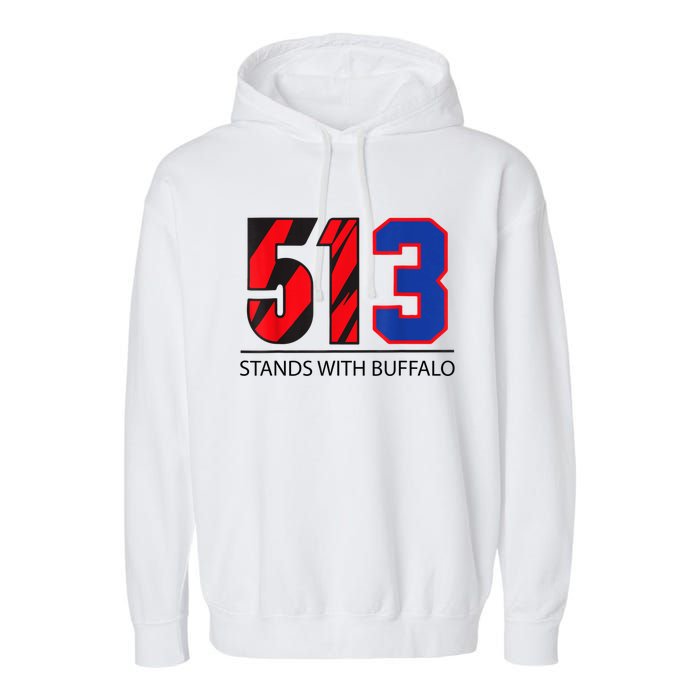 513 Stands With Buffalo Pray For Damar 3 Buffalo Love For 3 We Are With You Garment-Dyed Fleece Hoodie