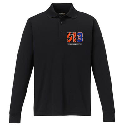 513 Stand With Buffalo Love For 3 Pray For Damar Performance Long Sleeve Polo