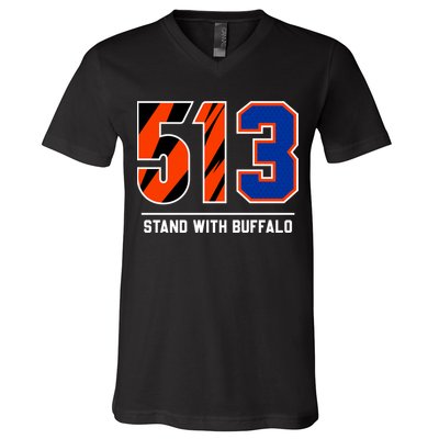 513 Stand With Buffalo Love For 3 Pray For Damar V-Neck T-Shirt