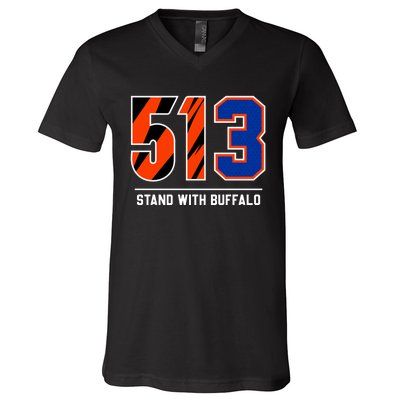 513 Stand With Buffalo Love For 3 Pray For Damar V-Neck T-Shirt