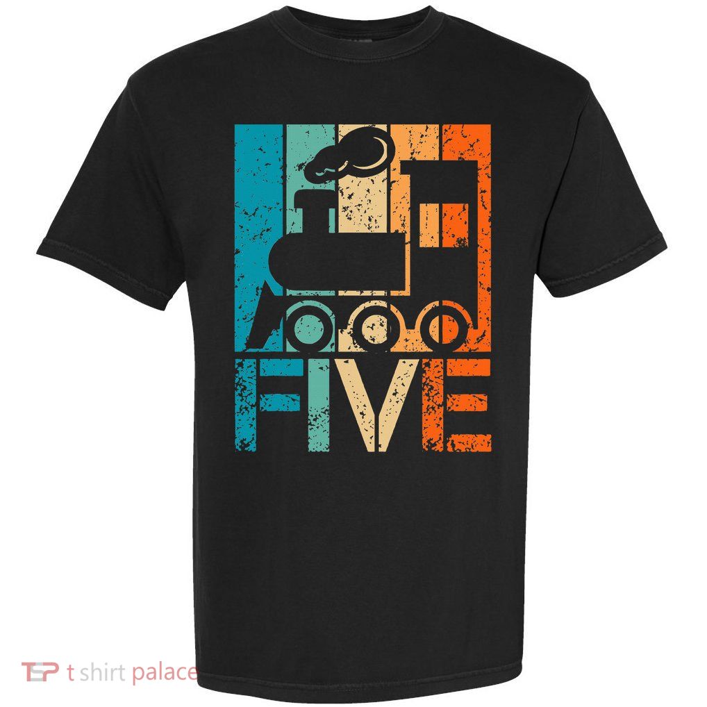 5th Train Birthday 5 Year Old 5yr Boys Girls Birthday Train Garment-Dyed Heavyweight T-Shirt