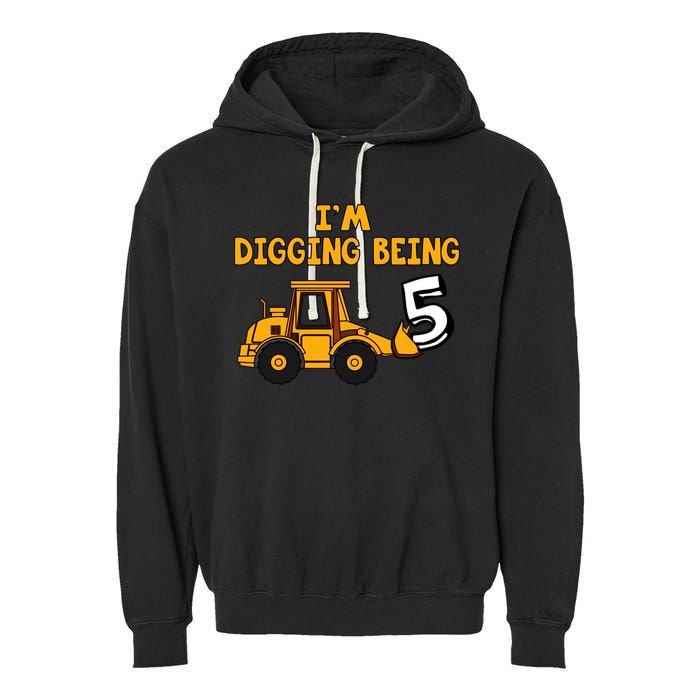 5th Birthday I'm Digging Being Five Garment-Dyed Fleece Hoodie