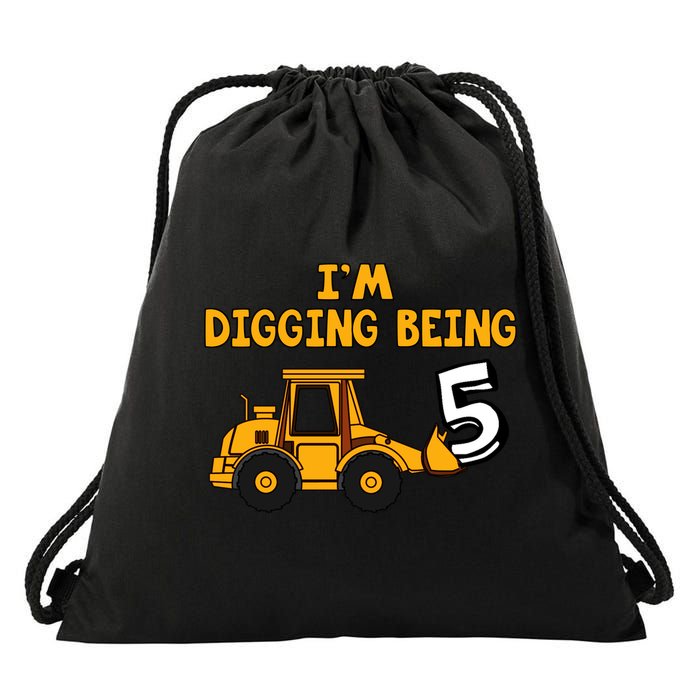 5th Birthday I'm Digging Being Five Drawstring Bag