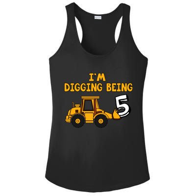 5th Birthday I'm Digging Being Five Ladies PosiCharge Competitor Racerback Tank